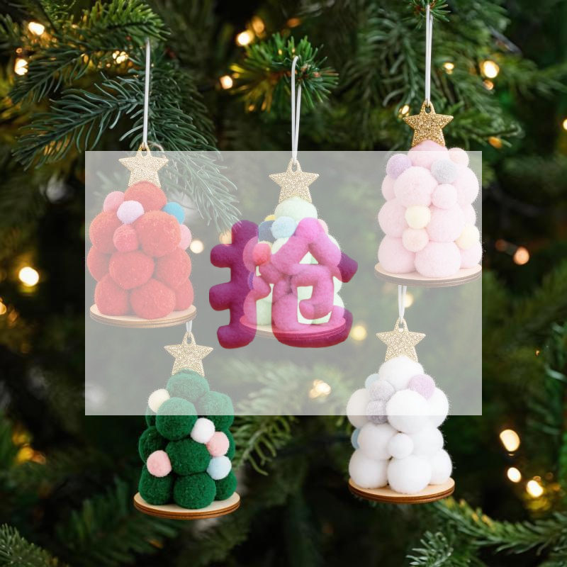 Star Tree Topper - Handmade Fluffy Pom Pom Christmas Tree